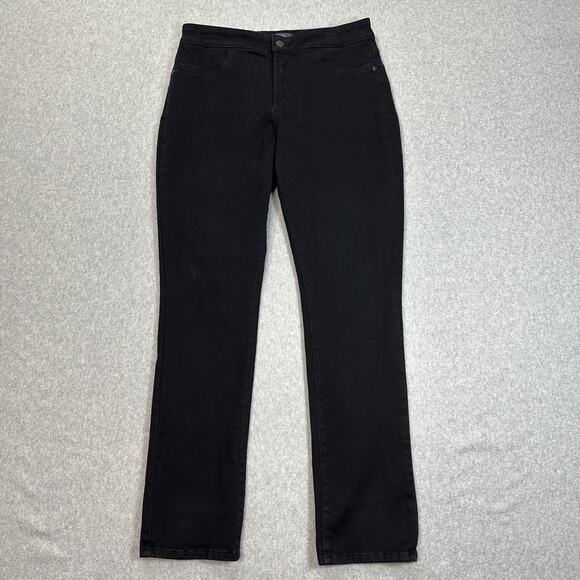 NYDJ Jeans Womens Size 8 Black Legging Straight Leg Mid Rise Slimming Stretch - Picture 1 of 9